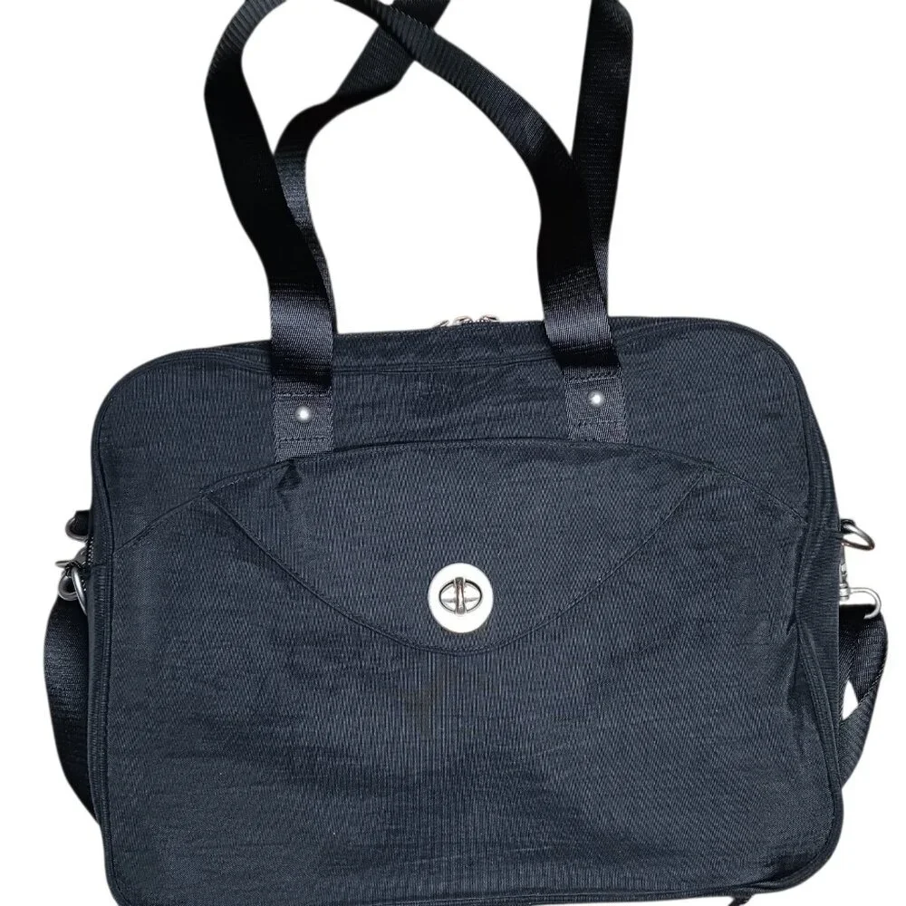 Baggallini Tablet Travel Shoulder Tote Bag Black Nylon Zipper Closure